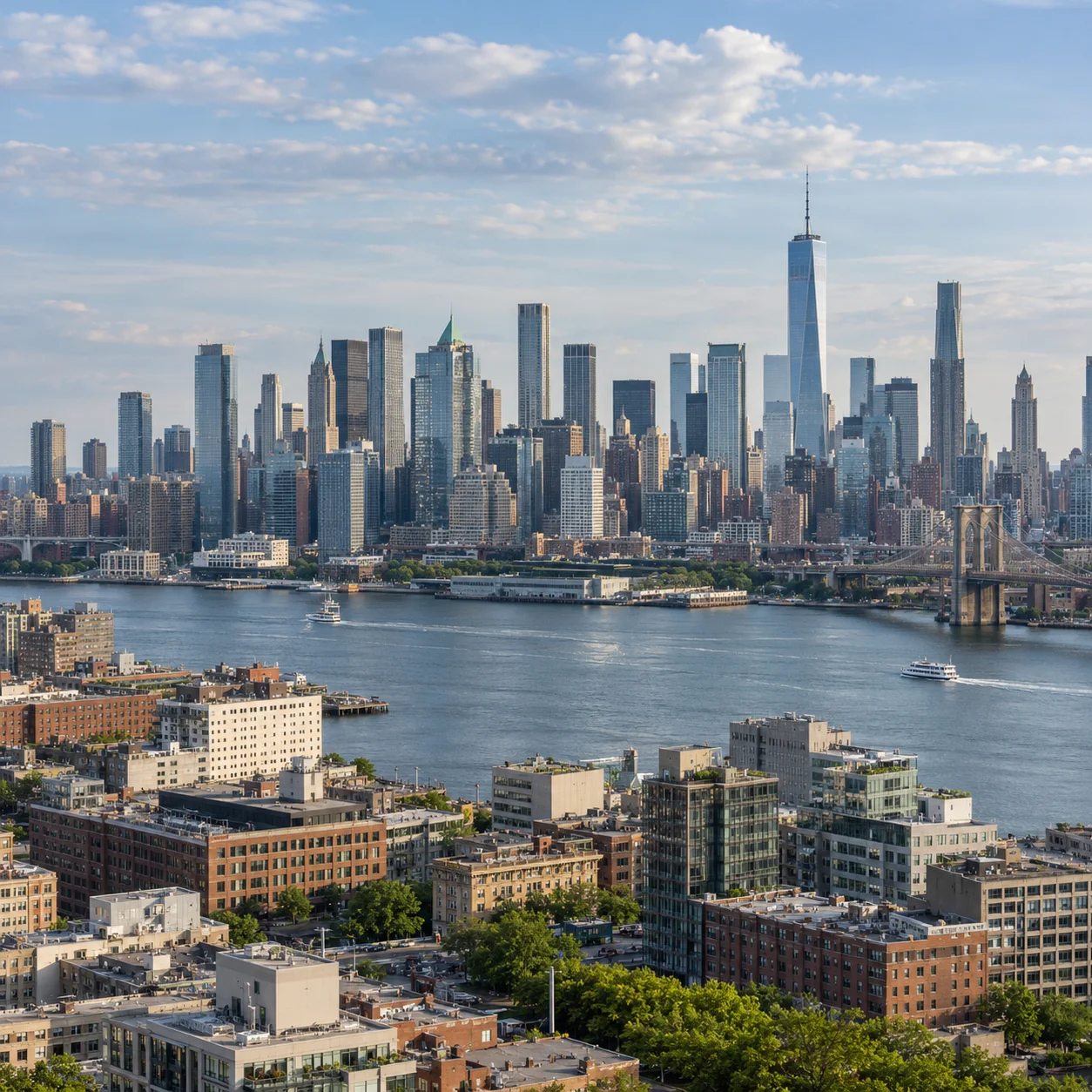 A Washed-Out City Skyline Example — After: photo after AI dehazing, with reduced haze and more visible scene contrast