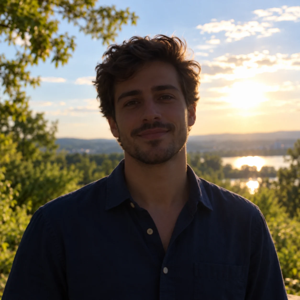 Before: a person appears dark in a backlit portrait with a bright sky behind them