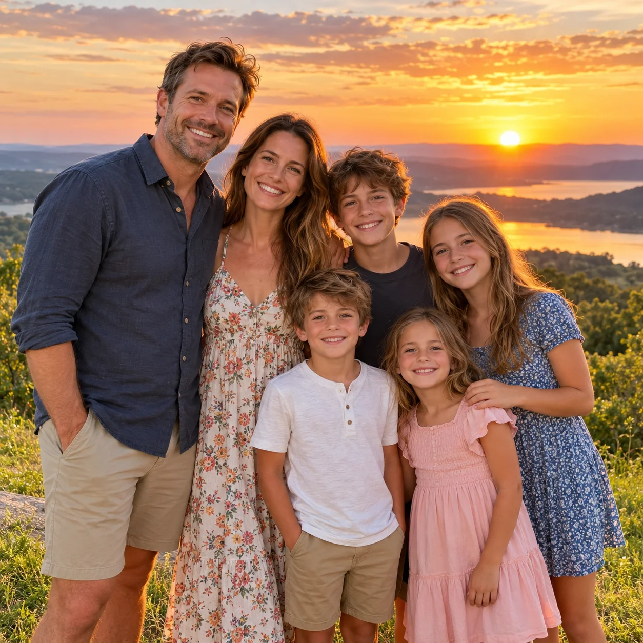 After: people in a group photo are more visible against a bright sunset