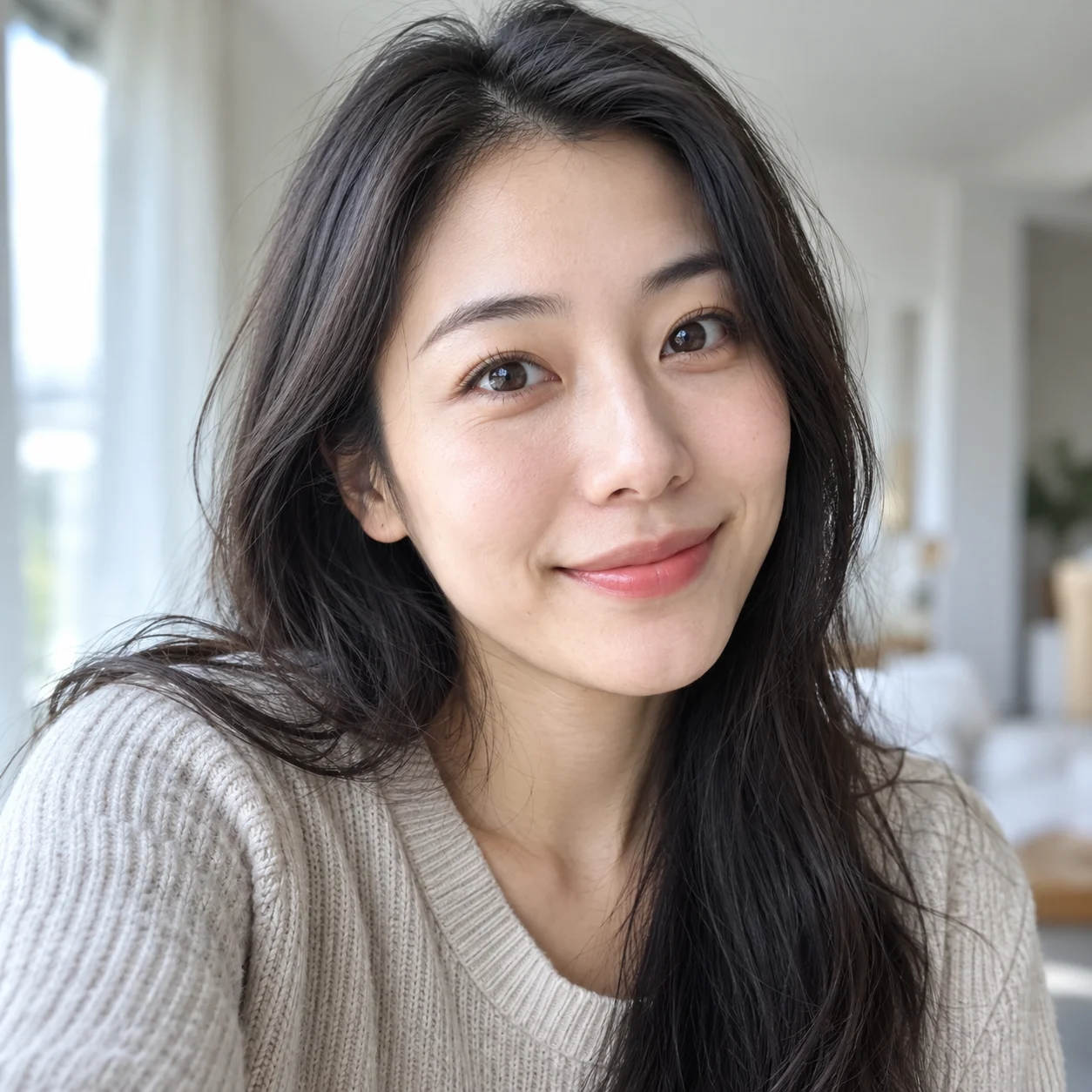 Selfie after AI enhancement with improved portrait clarity